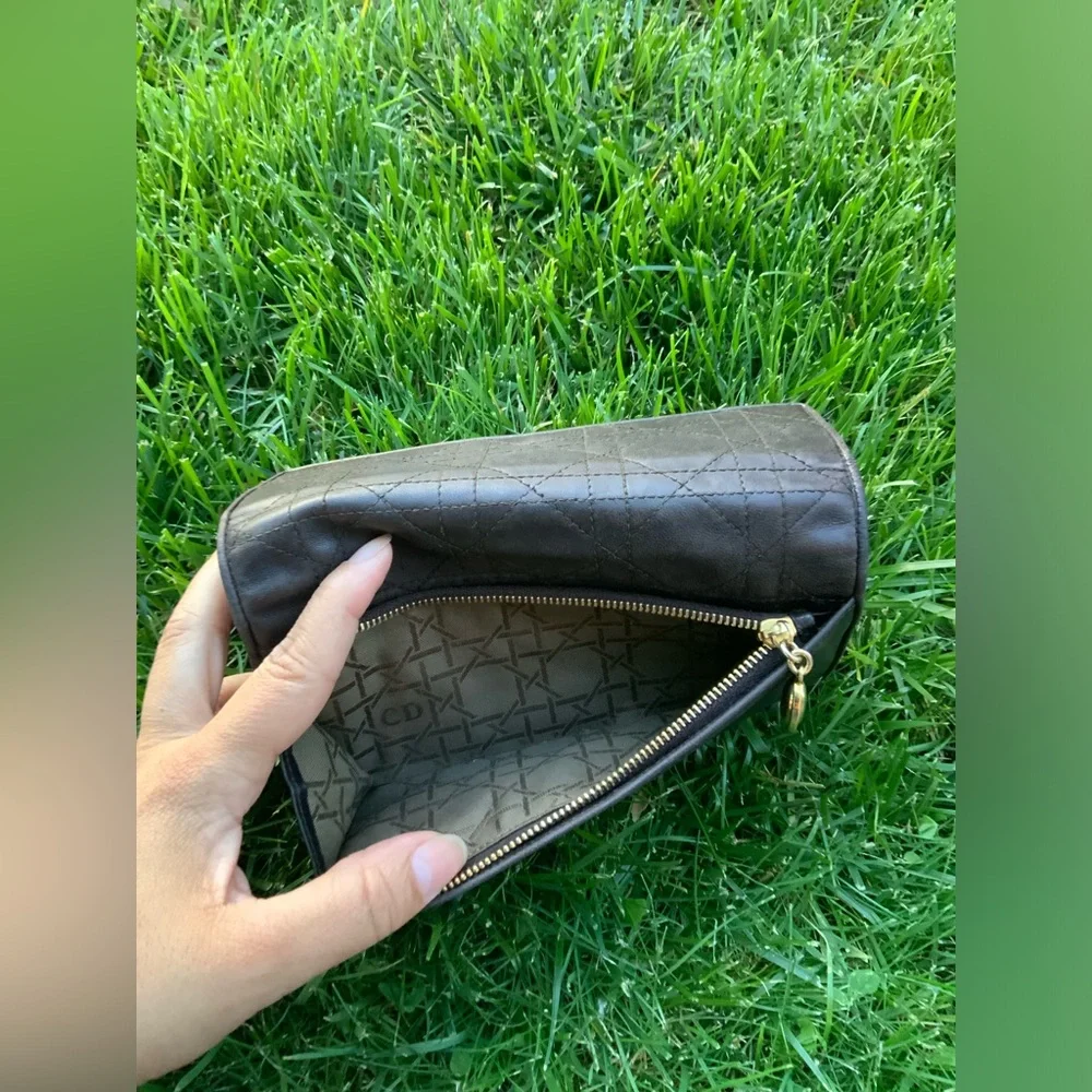 Christian Dior Vintage Cannage Long Wallet Black Leather Unisex.